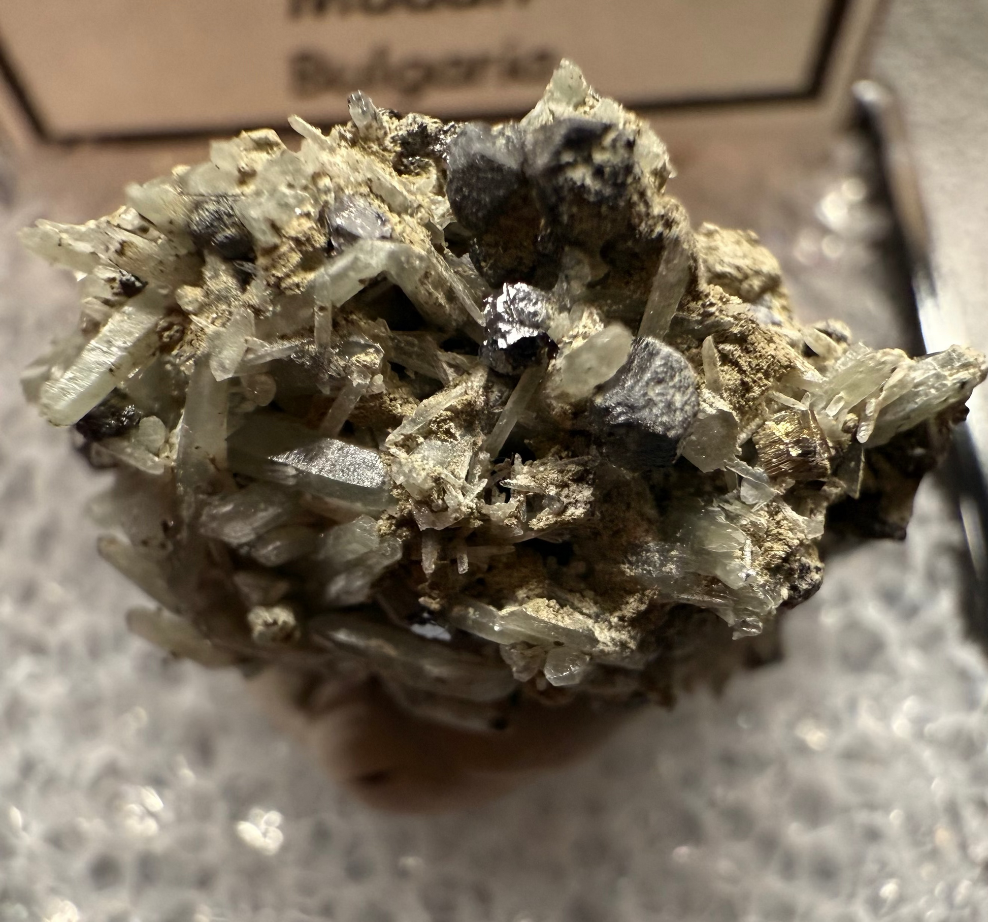 Mineral sample on a gray background