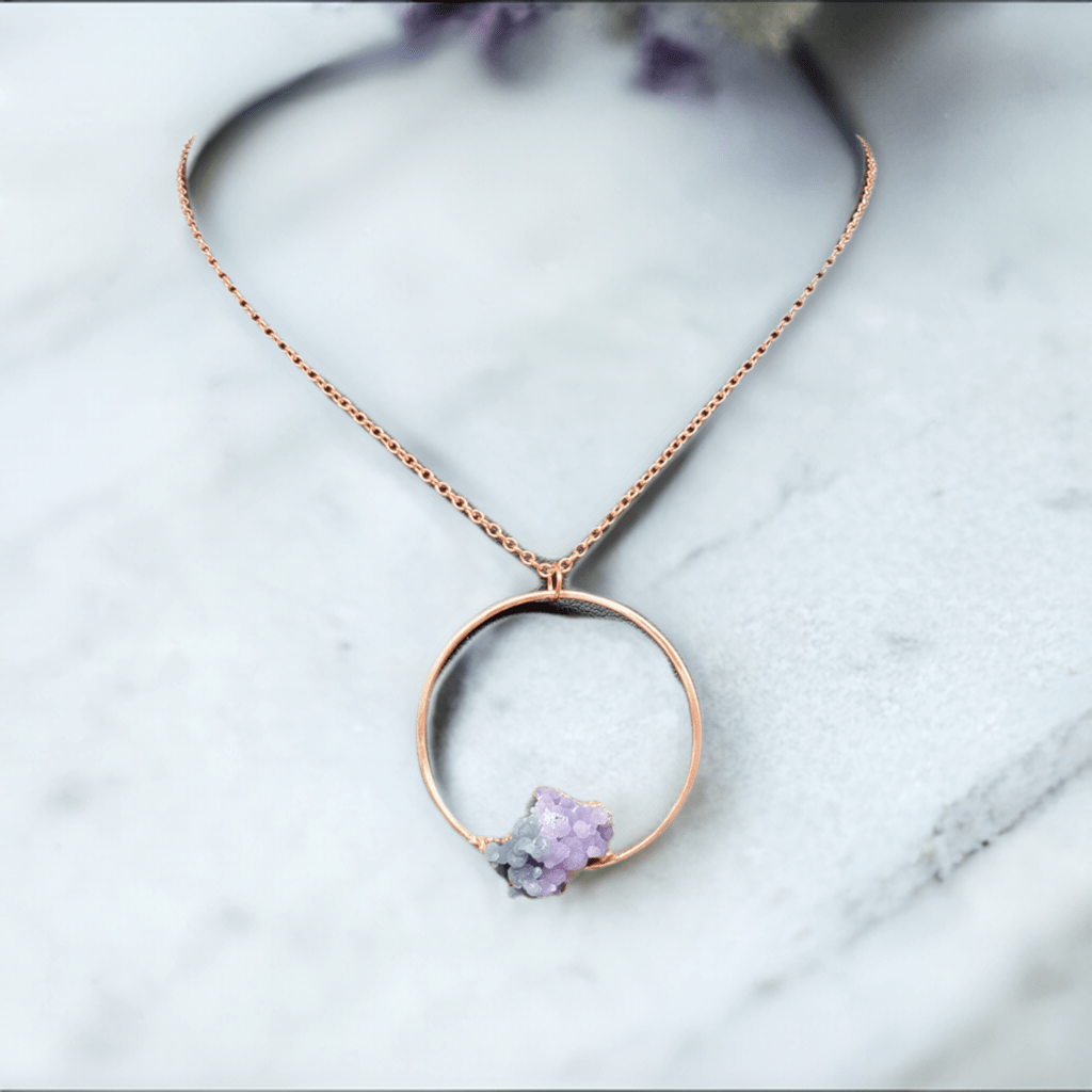 Bi - color Grape Agate with Electroformed Copper Hoop Necklace - Earth & Hammer