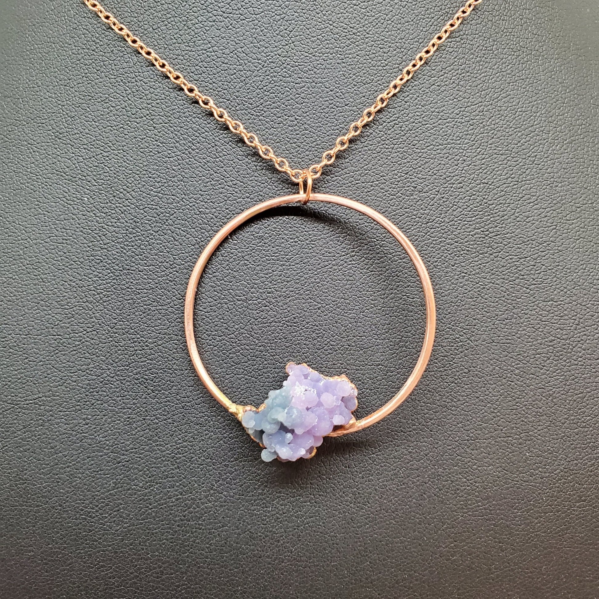 Bi - color Grape Agate with Electroformed Copper Hoop Necklace - Earth & Hammer