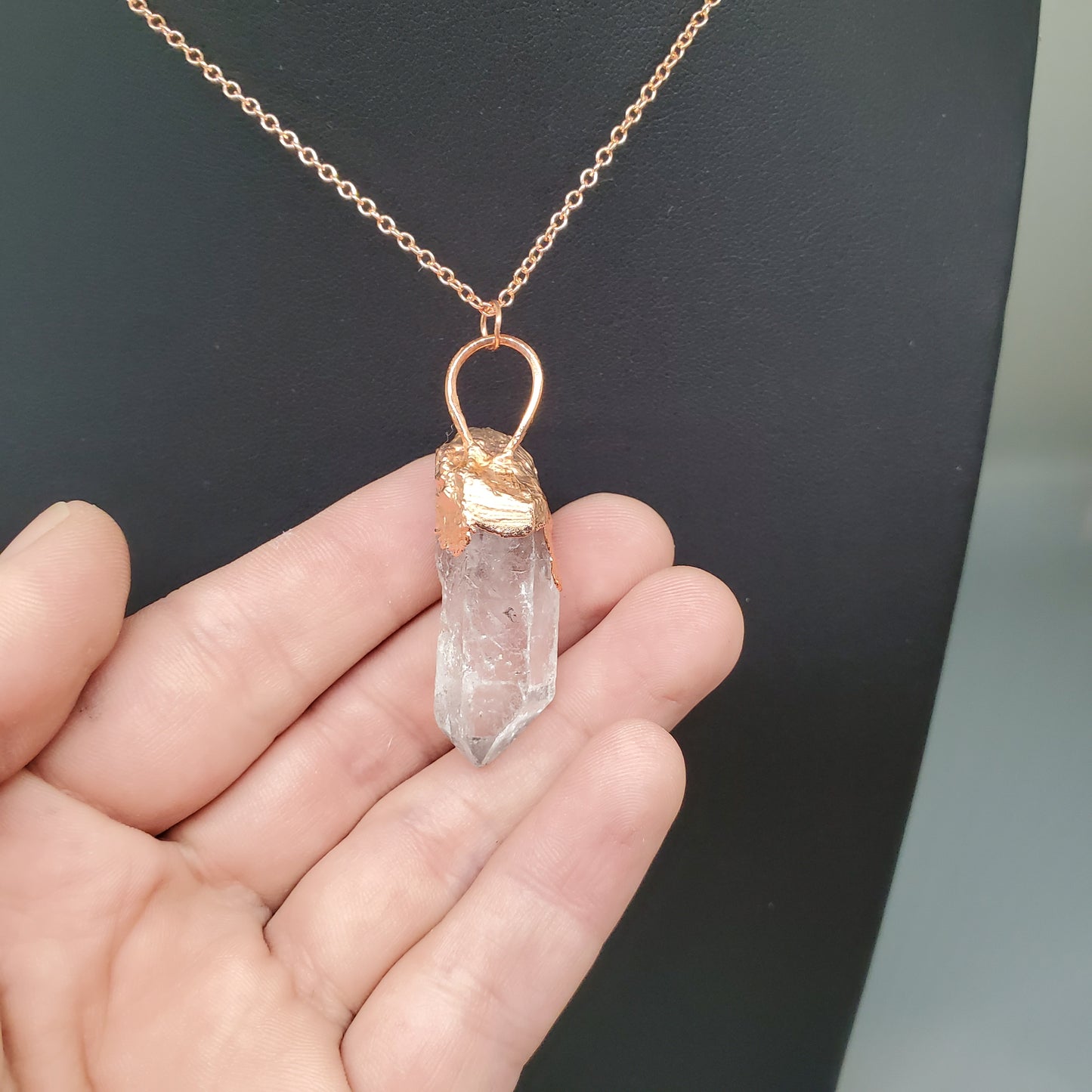 Quartz Crystal Necklace with Electroformed Copper