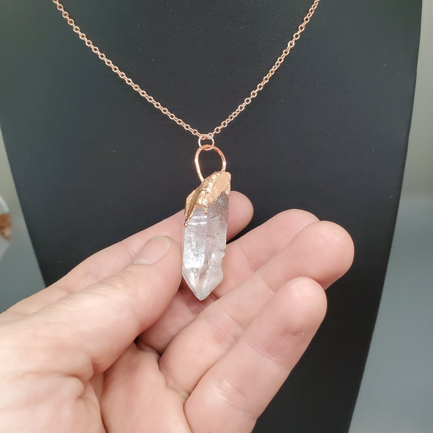 Quartz Crystal Necklace with Electroformed Copper